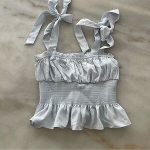 Light Blue Ruffled Crop Top with Tied Straps size M